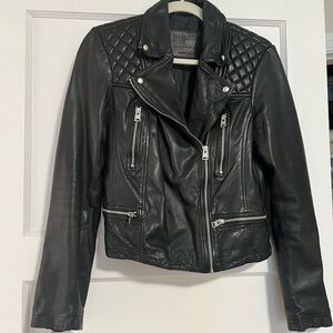 All Saints Quilted Black Leather Jacket